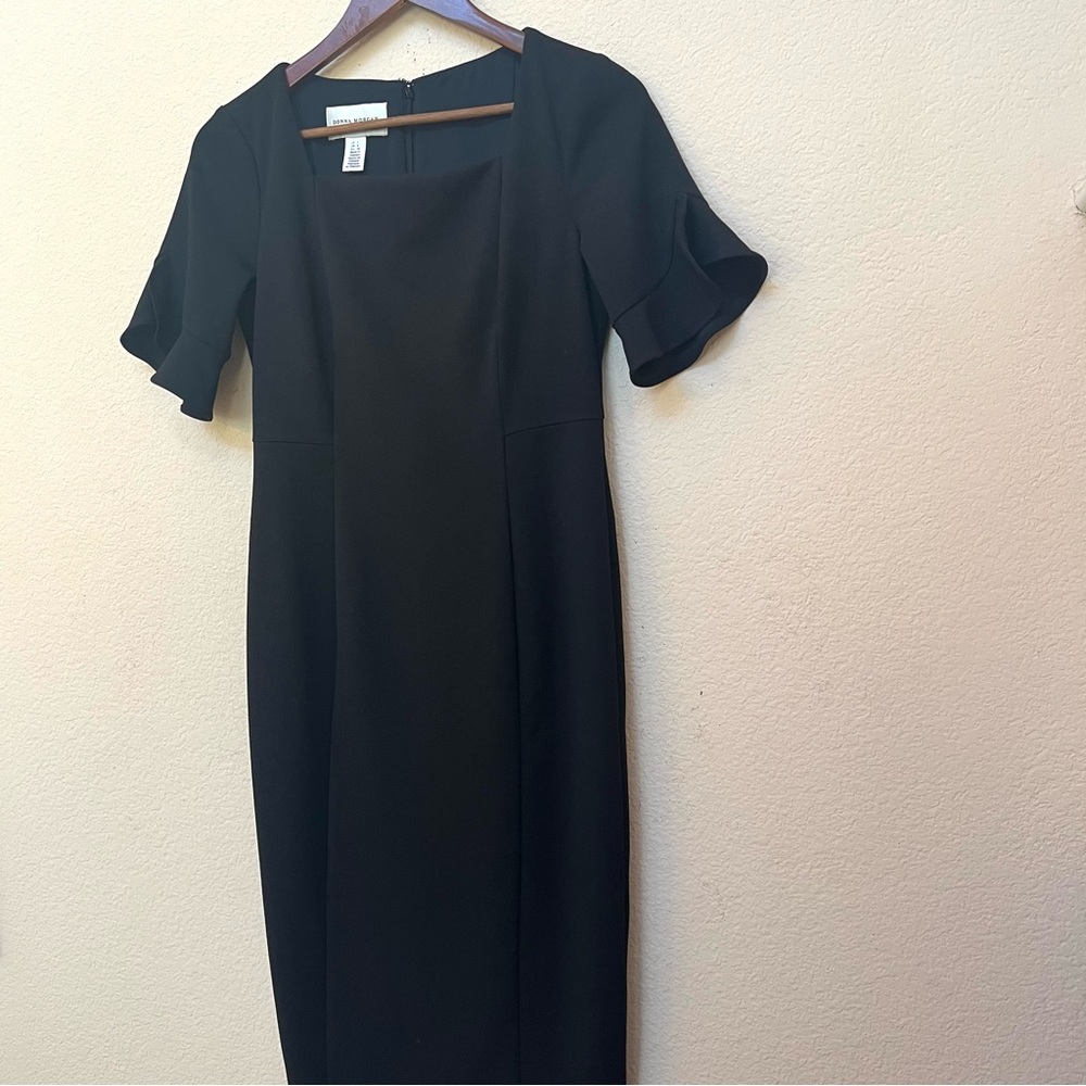 Donna Morgan Black Flutter Sleeve Sheath Dress B6/19 - Picture 5 of 16